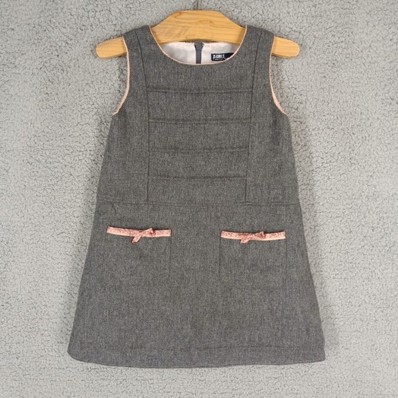 ZA Girls Sz 3 Gray Wool Blend Jumper Dress Bow Pockets Sleeveless Made in‎ Spain - Picture 1 of 9